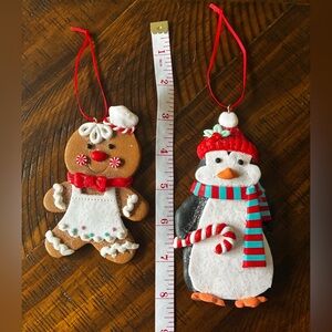 Festive Gingerbread and Penguin Ornaments